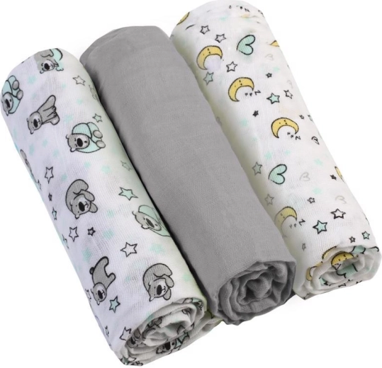 Langes en mousseline BabyOno super doux, 3 pcs, gris