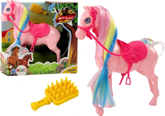 Figurine of a Horse with Colorful Mane and Pink Saddle