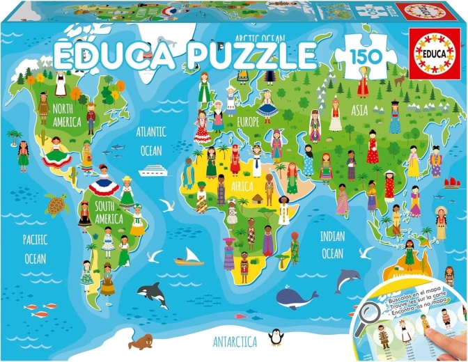 Educa puzzle carte du monde avec des filles 150 pièces