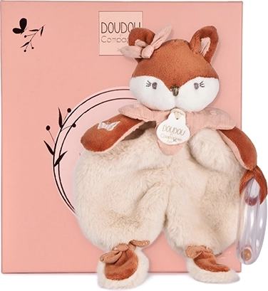 Coffret cadeau doudou – peluche renard Mina avec hochet 18 cm