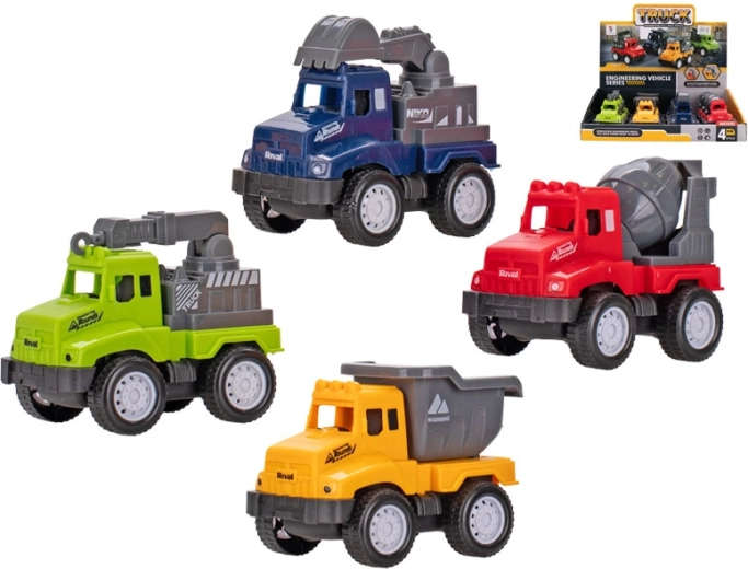 Bouwvoertuigen met pull-back, 9–10 cm, set van 4 soorten