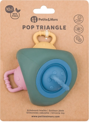 Silicone Sensory Toy and Teether PETITE&MARS Pop Up Triangle Misty Green 10m+