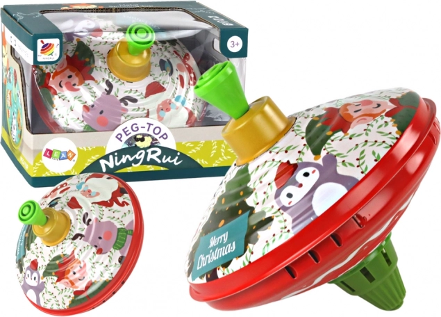 Traditionele metalen tol met afbeelding van de Kerstman