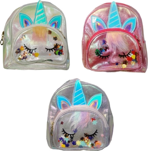 Children's unicorn backpack with silver shine and 3D applications