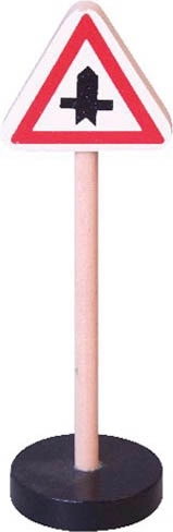 Houten verkeersbord - hoofdweg en zijweg