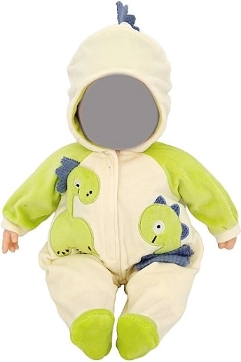 Grenouillère à capuche pour poupée 40 cm avec motif dinosaures