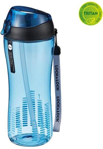 Bouteille de sport 550 ml avec bouchon à verrou et paille en silicone – bleu