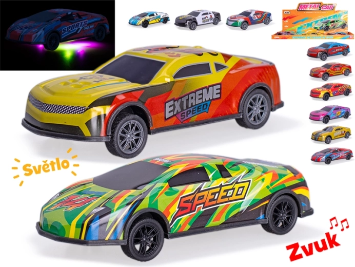 Metalen raceautootje 12,5 cm met licht en geluid, terugtrekmechanisme