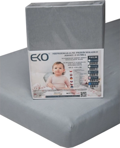 Eko wasserdichtes Spannbettlaken mit Gummizug Jersey grau 120 × 60 cm