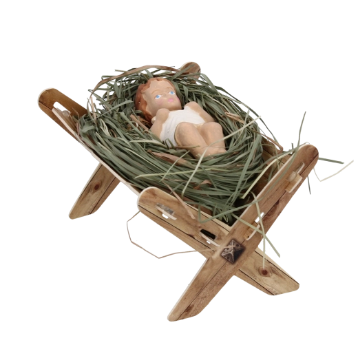 Small Baby Jesus in Manger Figurine, multicolored