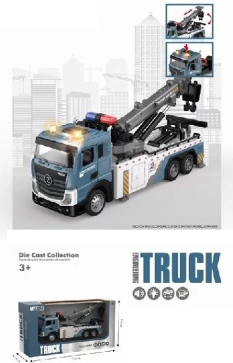 Camion en métal avec grue et remorque, avec lumières et sons