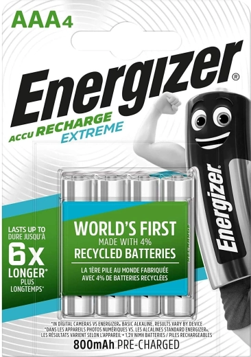 Energizer Extreme AAA piles rechargeables 800 mAh, lot de 4