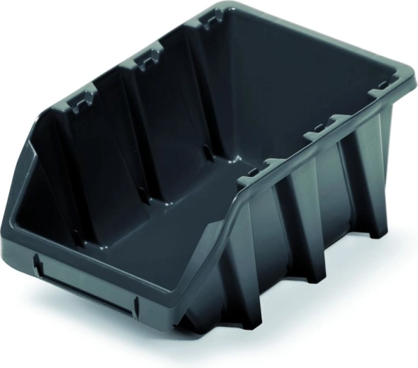 BINEER LONG plastic storage box with open front, stackable, black