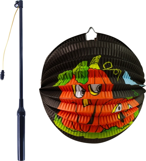Halloween papieren lantaarn pompoen 25 cm met lichtgevende stok 50 cm