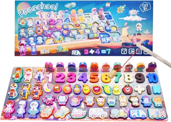 Jeu éducatif en bois pour enfants avec poissons et formes à encastrer