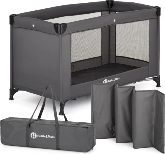 PETITE&MARS Koot Lite Travel Cot, dark grey