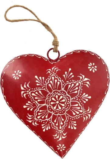 Hanging tin heart in FOLK style