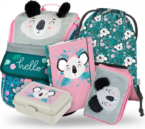 Ensemble de fournitures scolaires Zippy Baby Koala : cartable, trousse, sac, dossier, boîte