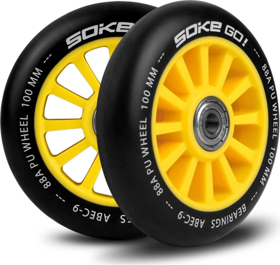 Roues jaunes pour trottinette 100 mm SOKE – lot de 2 pièces