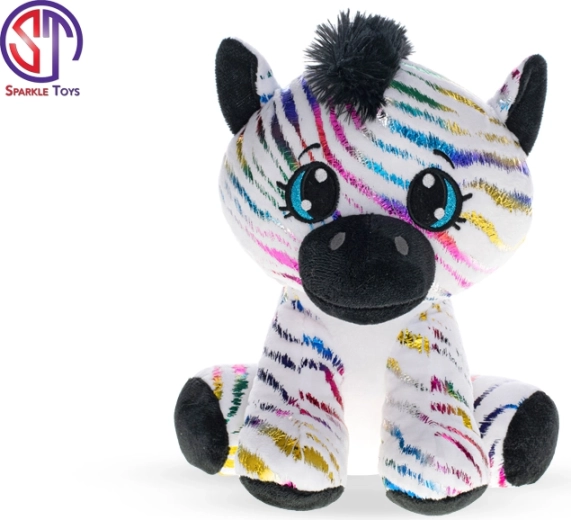 Plüsch-Zebra mit regenbogenfarbenem Glitzer 24 cm – sitzend