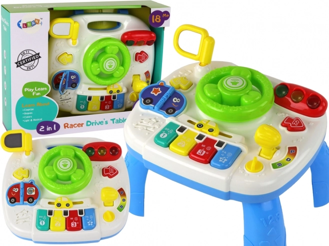 Interactive 2-in-1 Educational Table with Steering Wheel for Toddlers