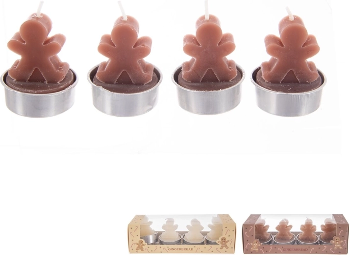 Decorative gingerbread-shaped candles (mix), set of 4