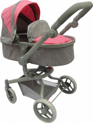 2-in-1 Doll Stroller Pink-Grey