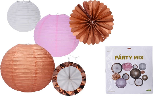 Party-mix van papieren decoraties – lampions, pompons en hangornamenten (set van 12 stuks)