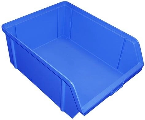 Stacking slanted storage bin 10 kg, 200 × 150 × 122 mm, blue plastic