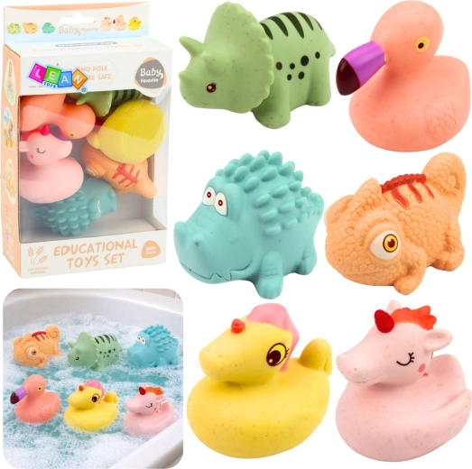 Set of soft rubber bath animals, pastel, 6 pcs