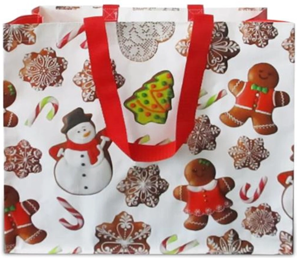 Sac de courses de Noël avec motif de biscuits en pain d’épices 43 × 37 × 21,5 cm