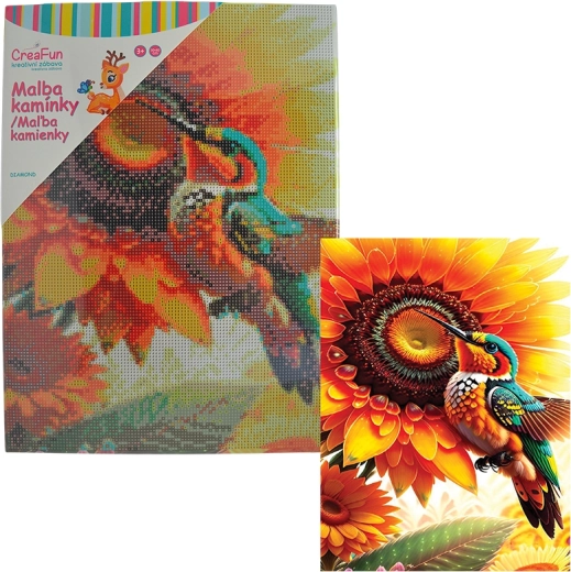 Diamantschilderen – bloem en kolibrie 30 × 40 cm