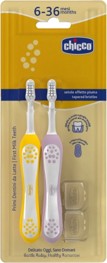 Chicco brosses à dents pour enfants 6–36 mois, 2 pcs – lila et moutarde