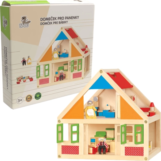 Babu houten poppenhuis met accessoires en 2 figuurtjes