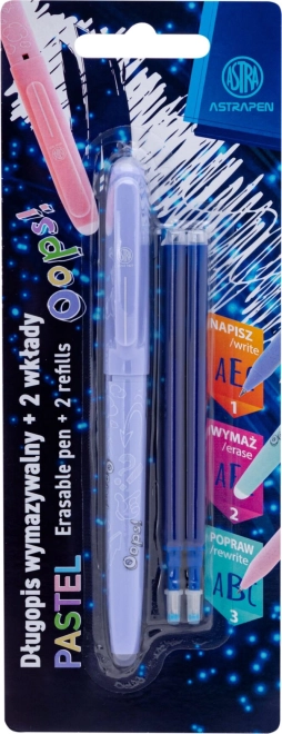 Astra Oops erasable pen 0.6 mm with 2 refills, pastel colors