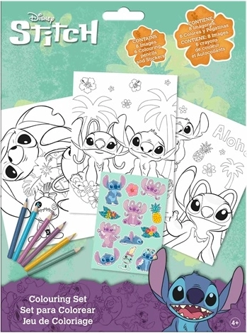 Disney Stitch coloring set with pencils and stickers