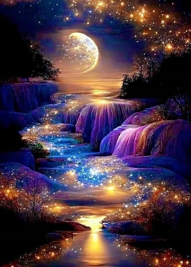 Diamantmalerei Mond – Goldene Landschaft 30 × 40 cm