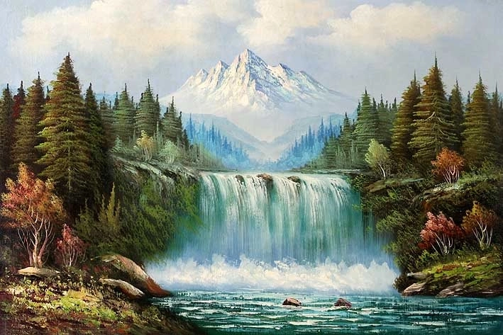 Diamond Painting Landscape with Waterfall and Mountain 30 × 40 cm