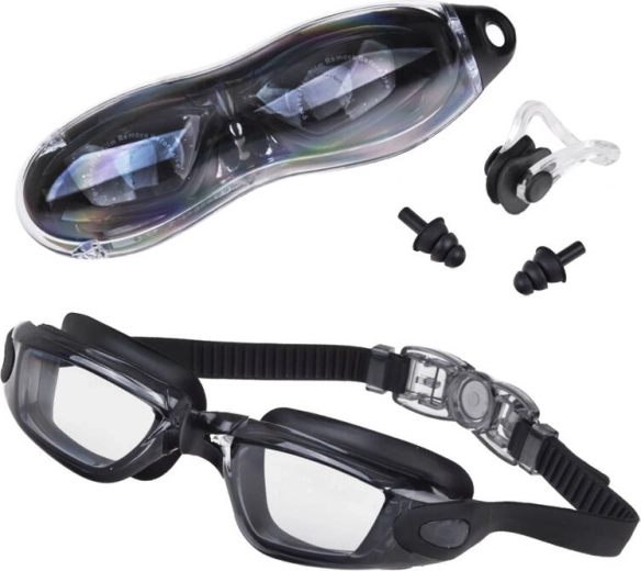 Lunettes de natation pour enfants avec protection UV et anti-buée + bouchons d’oreilles et pince-nez