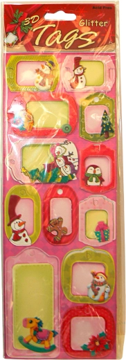 Étiquettes cadeaux de Noël 3D avec paillettes – lot de 12 pièces, motifs assortis