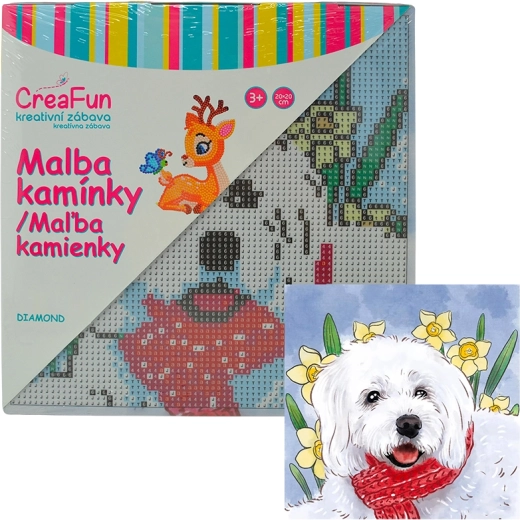 Diamantschilderen – witte hond 20 × 20 cm