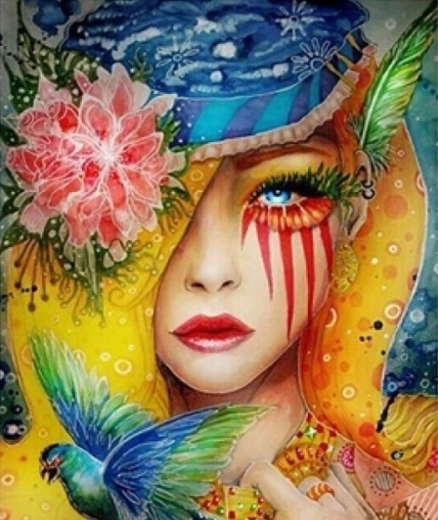 Diamantschilderen Kleurrijke vogel 30 × 40 cm