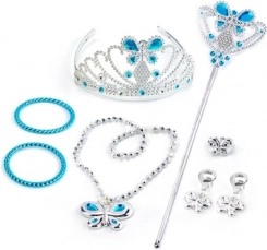 Set de princesse avec couronne, bracelets et boucles d’oreilles – bleu