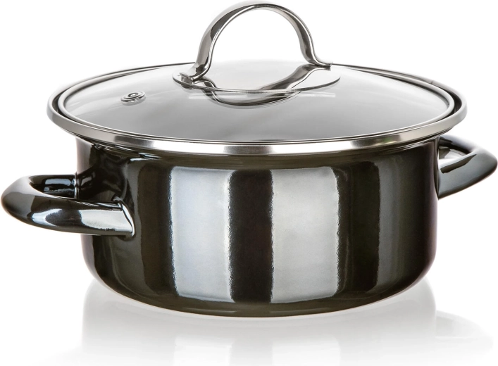Enamel pot with glass lid 18 cm Metallic Black, 1.3 l