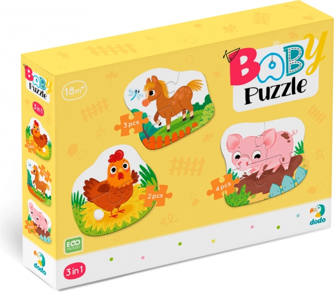 Baby Puzzle Farm Animals 3-in-1 (2, 3, 4 pieces) DODO