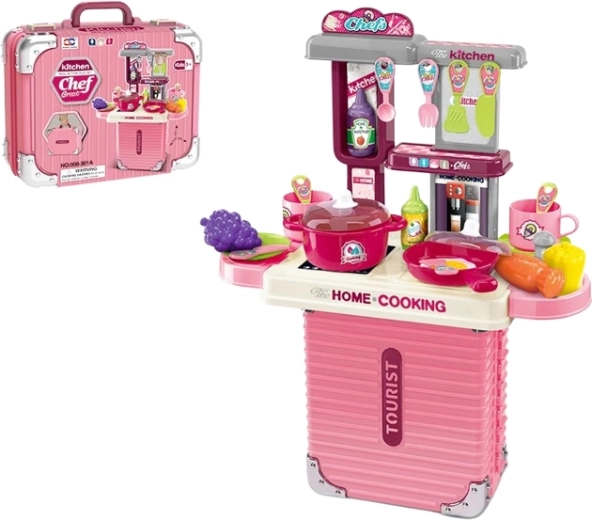 Children's play kitchen in a suitcase with accessories