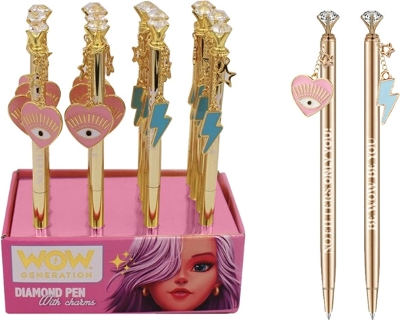 Wow Generation pen with diamond-style topper and charm, blue ink