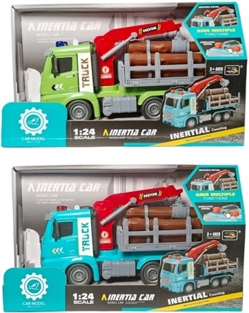 Camion de transport de bois avec grue et grappin, lumières et sons