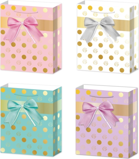 Sac cadeau M avec nœud et pois