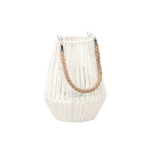 Lampion blanc avec insert en verre 24 cm